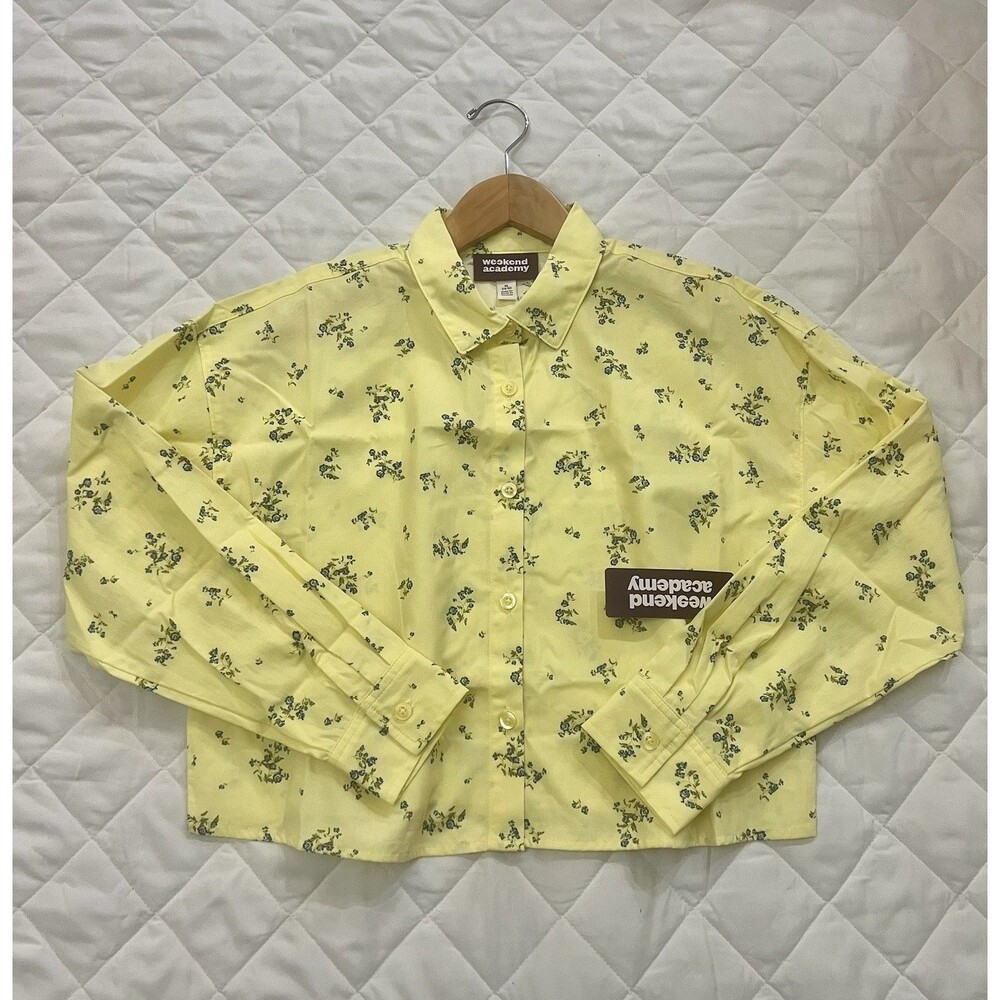 Weekend Academy Girls Yellow Floral Button-Up Shirt XL 14-16 Long Sleeve NWT